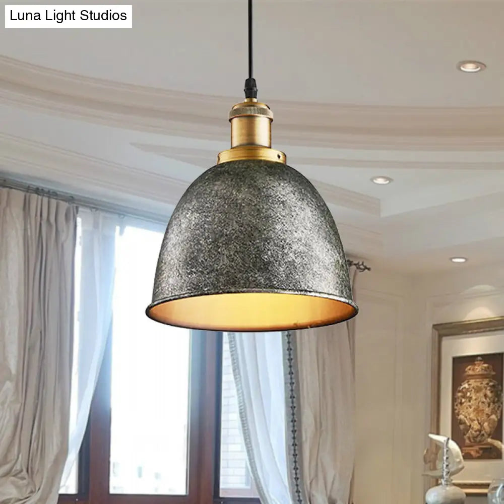 DecorBites™ Lonie - Antique Antique Style Dome Pendant Lamp 1 Light Wrought Iron Hanging Light Fixture with Cord in Black/Rust
