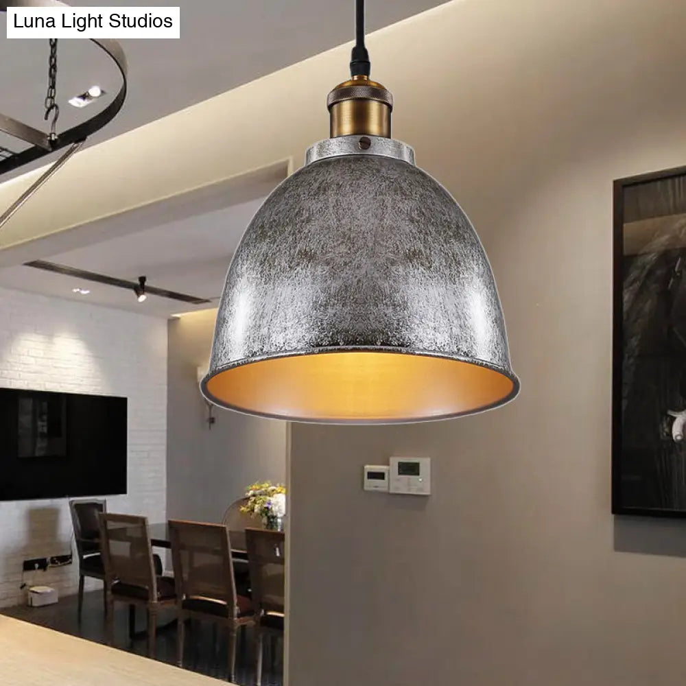 DecorBites™ Lonie - Antique Antique Style Dome Pendant Lamp 1 Light Wrought Iron Hanging Light Fixture with Cord in Black/Rust