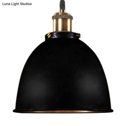 DecorBites™ Lonie - Antique Antique Style Dome Pendant Lamp 1 Light Wrought Iron Hanging Light Fixture with Cord in Black/Rust