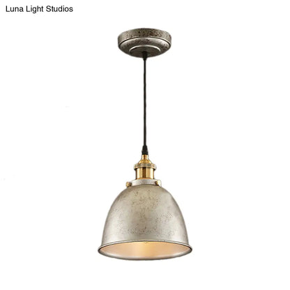 DecorBites™ Lonie - Antique Antique Style Dome Pendant Lamp 1 Light Wrought Iron Hanging Light Fixture with Cord in Black/Rust