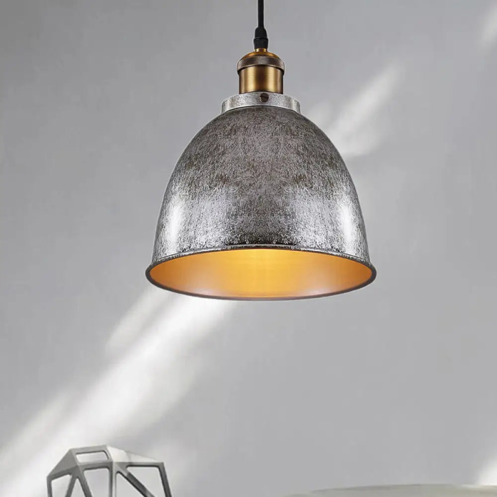 DecorBites™ Lonie - Antique Antique Style Dome Pendant Lamp 1 Light Wrought Iron Hanging Light Fixture with Cord in Black/Rust