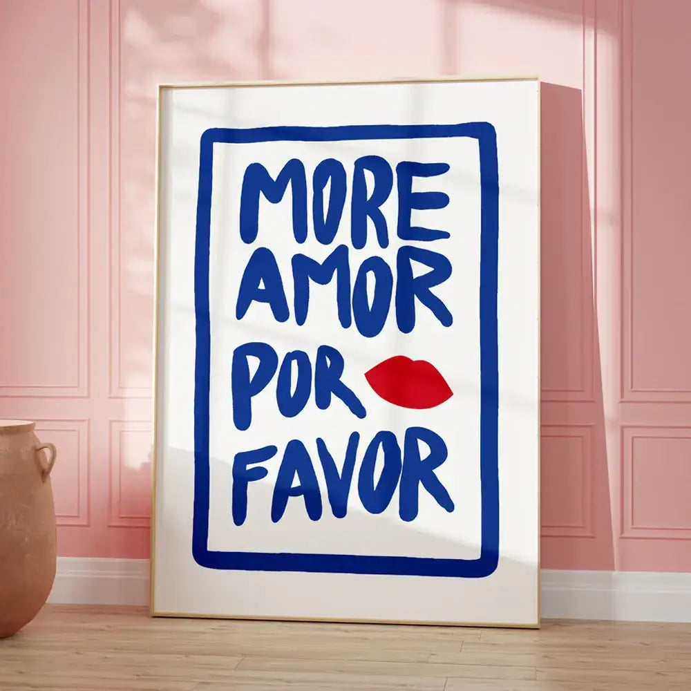 Modern pink and orange more amor por favor love quote wall art bedroom