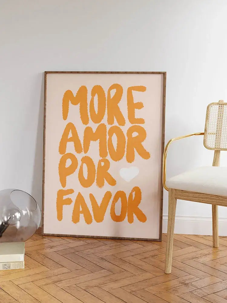 Modern pink and orange more amor por favor love quote wall art bedroom