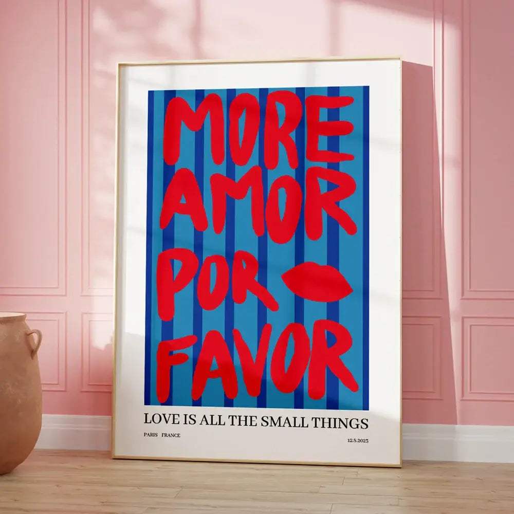 Modern pink and orange more amor por favor love quote wall art bedroom