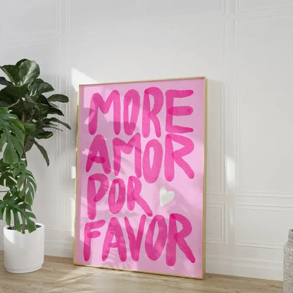 Modern pink and orange more amor por favor love quote wall art bedroom