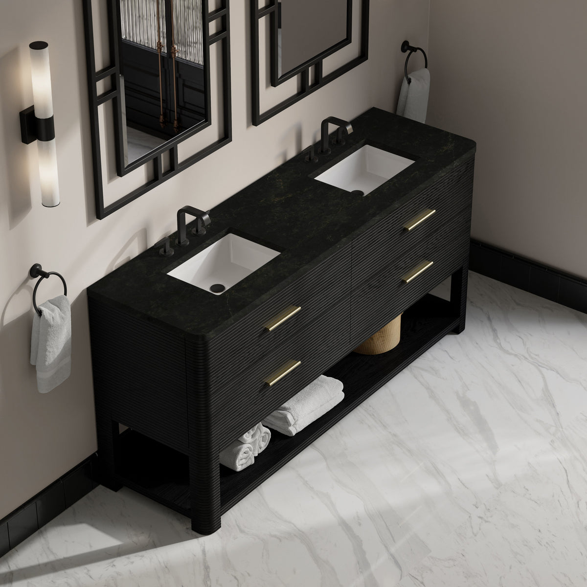James Martin Lucian 72" Double Bathroom Vanity, Carbon Oak