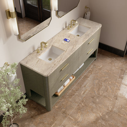 James Martin Lucian 72" Double Bathroom Vanity, Pebble Oak