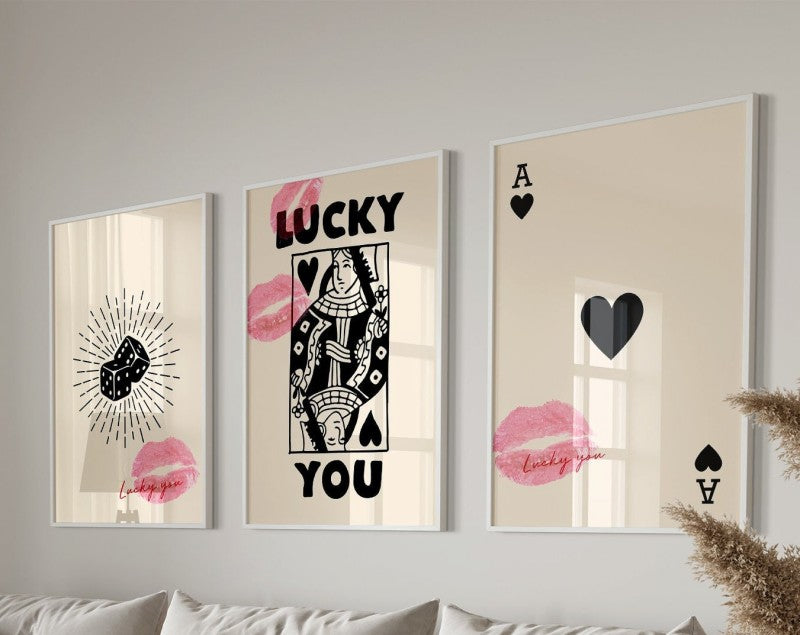DecorBites™ "Lucky You Retro Wall Art Posters Set"