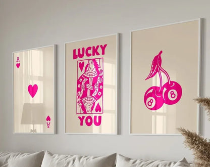 DecorBites™ "Lucky You Retro Wall Art Posters Set"
