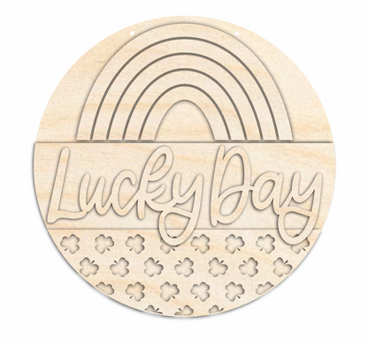 Unfinished Wood Lucky Day St Patrick's Day Door Sign Kit | Wood Craft Cutouts | 1/4" Thick |