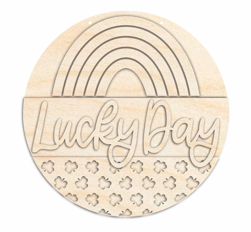 Unfinished Wood Lucky Day St Patrick's Day Door Sign Kit | Wood Craft Cutouts | 1/4" Thick |