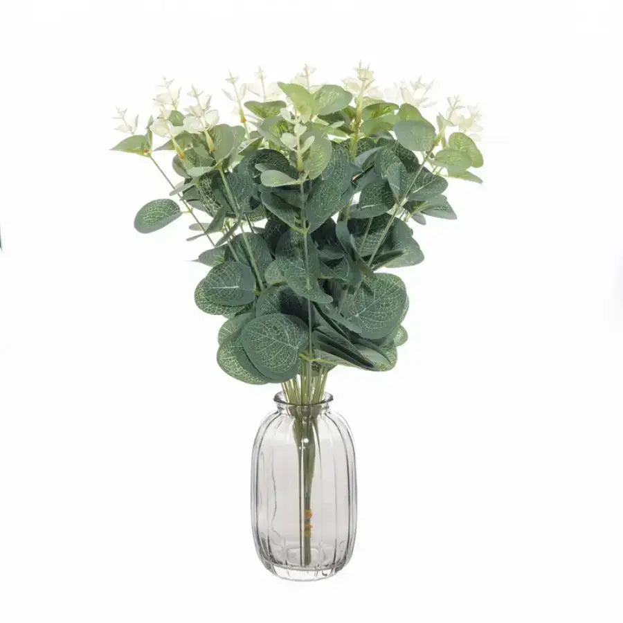 Lush artificial eucalyptus leaves garland with white flowers wedding decor
