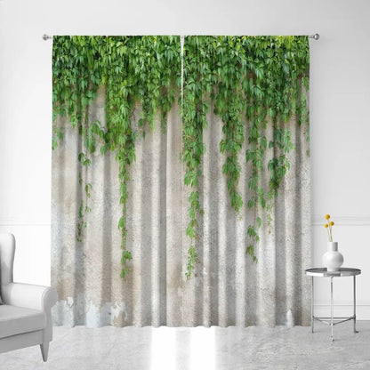 Lush ivy green leaf plant printed curtains for living room sheer panels