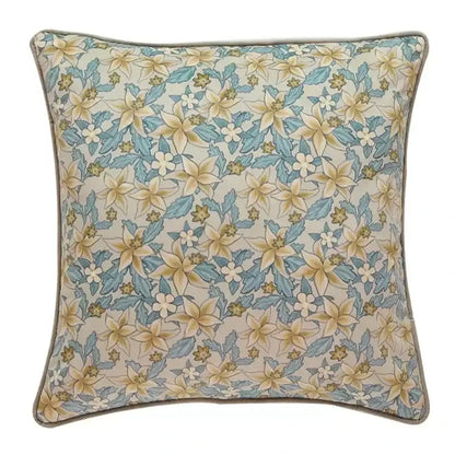 Luxe blue & gold camellia floral velvet cushion cover living room
