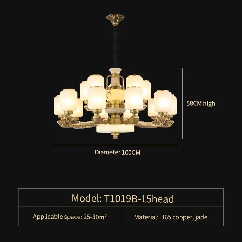 Luxe gold and frosted glass jade chandelier living room light