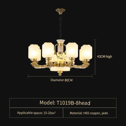 Luxe gold and frosted glass jade chandelier living room light