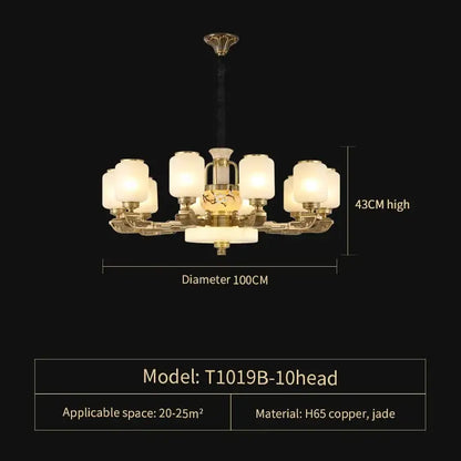 Luxe gold and frosted glass jade chandelier living room light