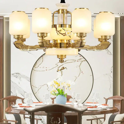 Luxe gold and frosted glass jade chandelier living room light