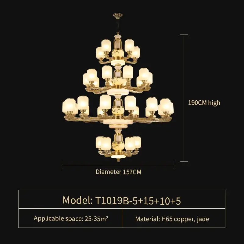 Luxe gold and frosted glass jade chandelier living room light