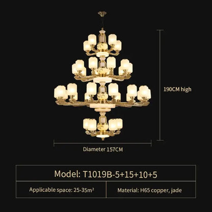 Luxe gold and frosted glass jade chandelier living room light