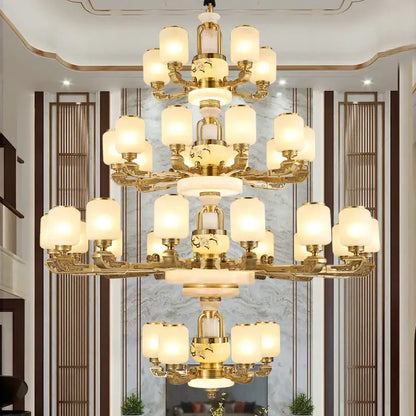 Luxe gold and frosted glass jade chandelier living room light