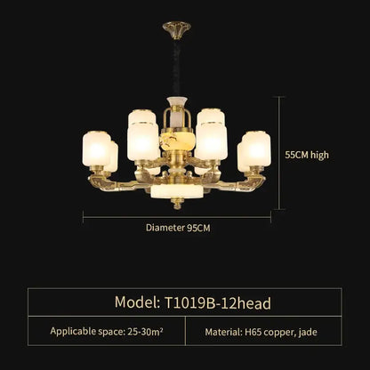 Luxe gold and frosted glass jade chandelier living room light