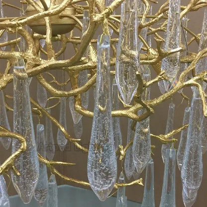 Luxe gold branch crystal led chandelier for living room