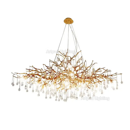 Luxe gold branch crystal led chandelier for living room