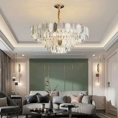 Luxe gold crystal indoor chandelier leaf accent living room light