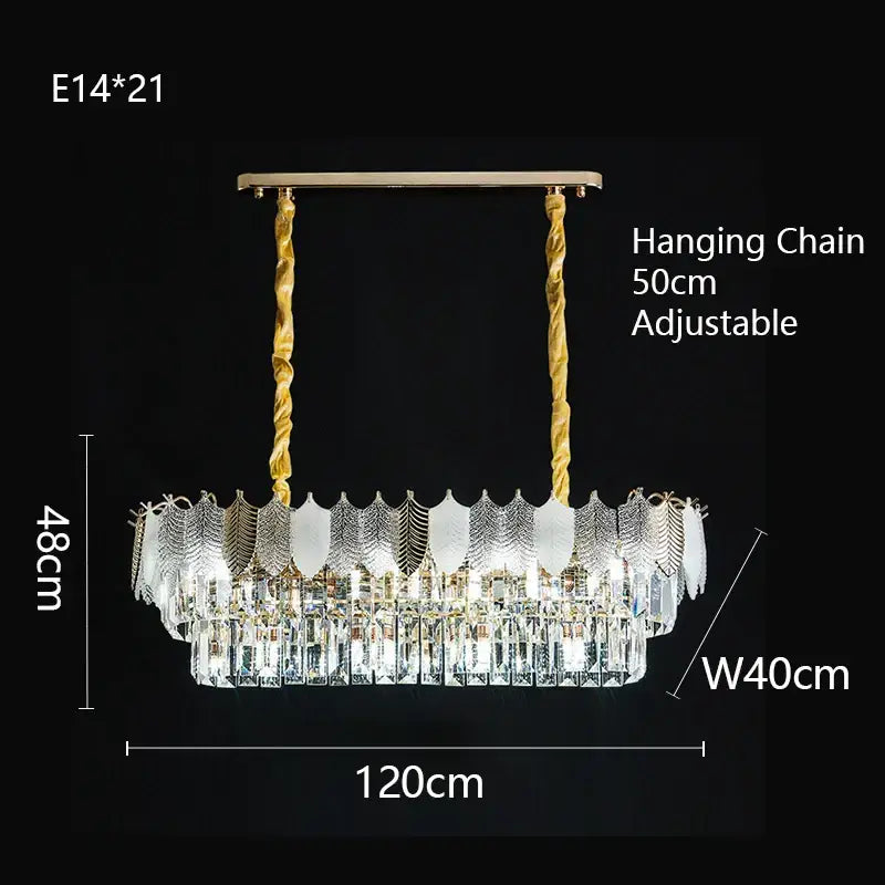 Luxe gold crystal indoor chandelier leaf accent living room light
