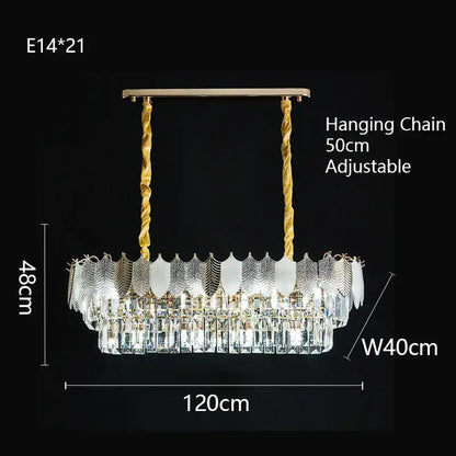 Luxe gold crystal indoor chandelier leaf accent living room light