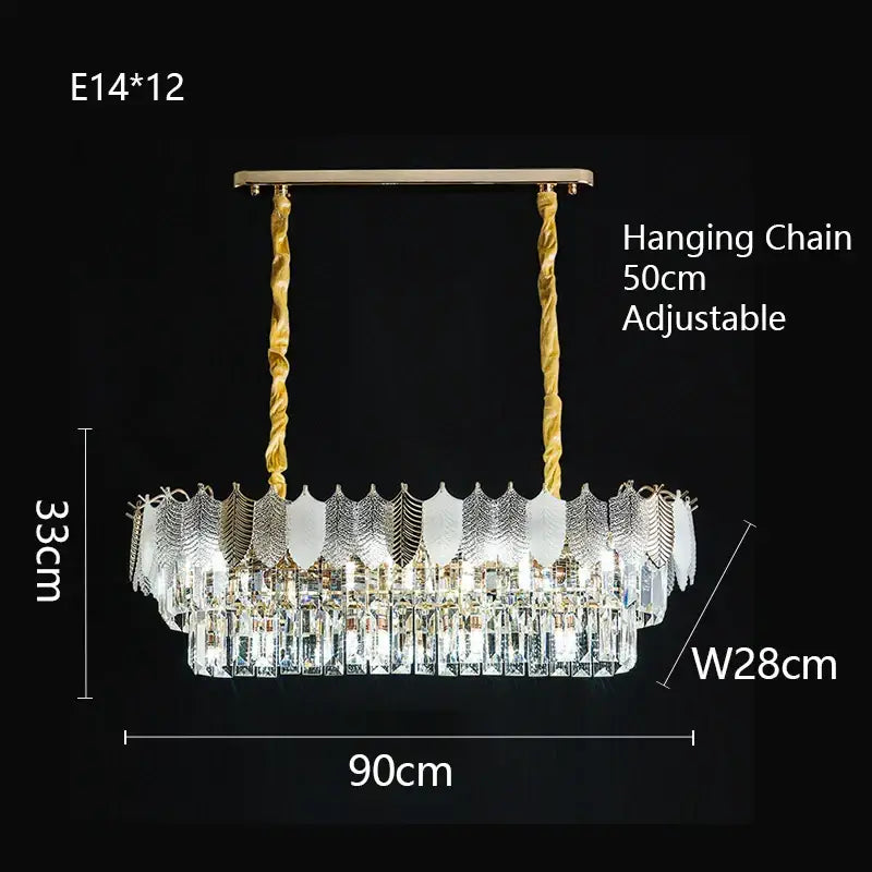 Luxe gold crystal indoor chandelier leaf accent living room light