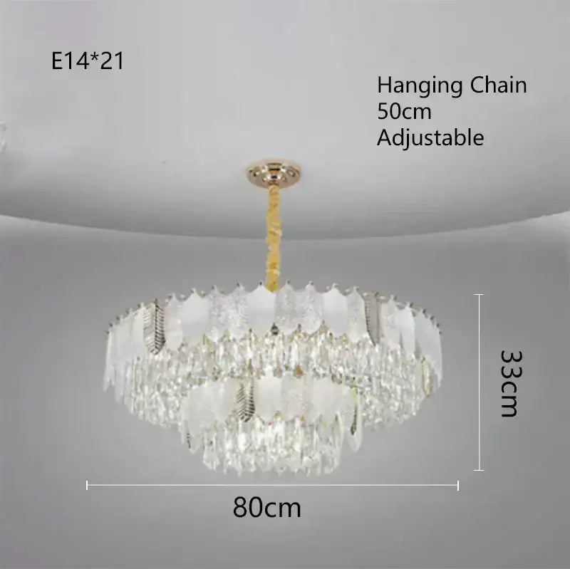 Luxe gold crystal indoor chandelier leaf accent living room light