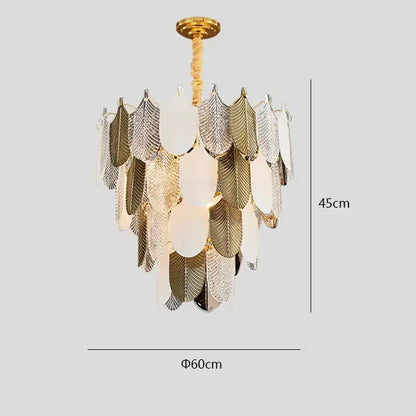 Luxe gold crystal indoor chandelier leaf accent living room light