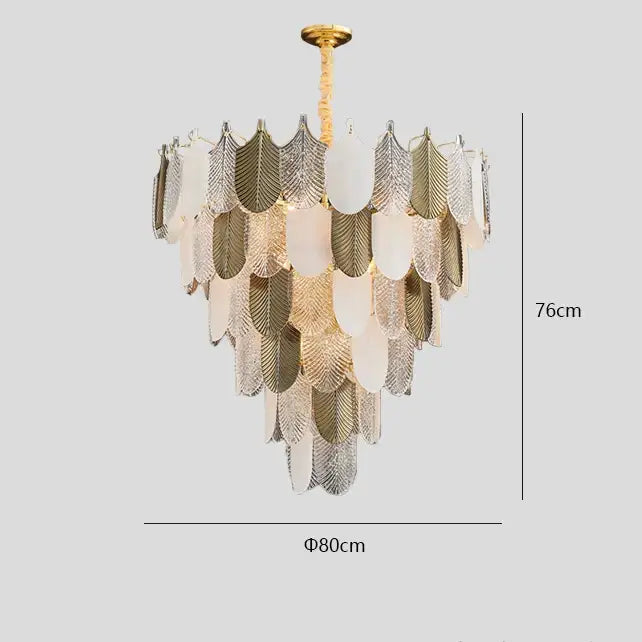 Luxe gold crystal indoor chandelier leaf accent living room light