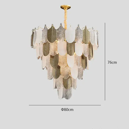 Luxe gold crystal indoor chandelier leaf accent living room light