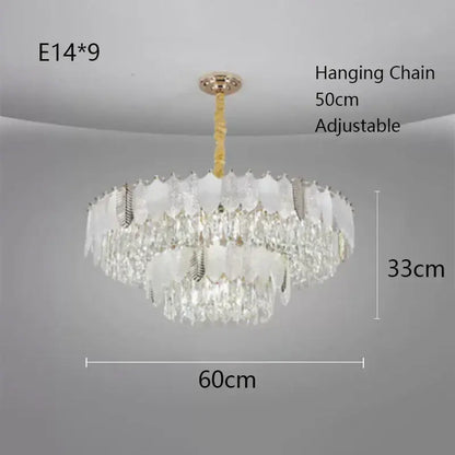 Luxe gold crystal indoor chandelier leaf accent living room light