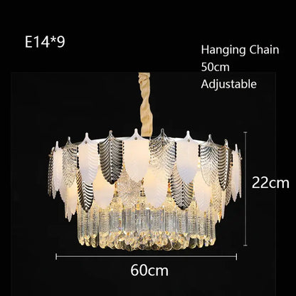 Luxe gold crystal indoor chandelier leaf accent living room light