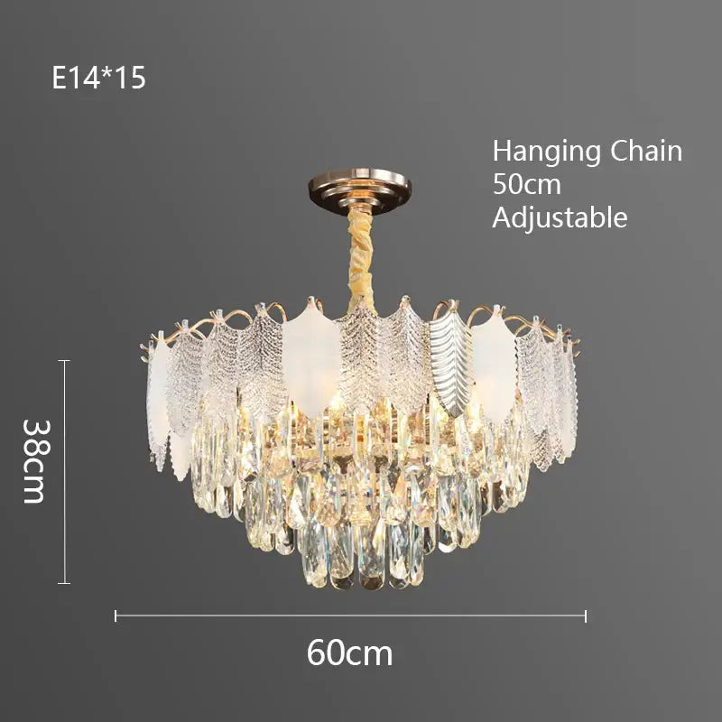 Luxe gold crystal indoor chandelier leaf accent living room light