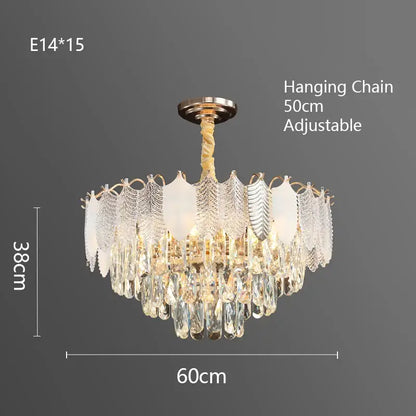 Luxe gold crystal indoor chandelier leaf accent living room light