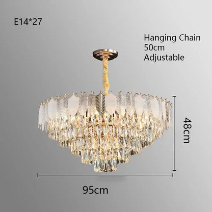Luxe gold crystal indoor chandelier leaf accent living room light