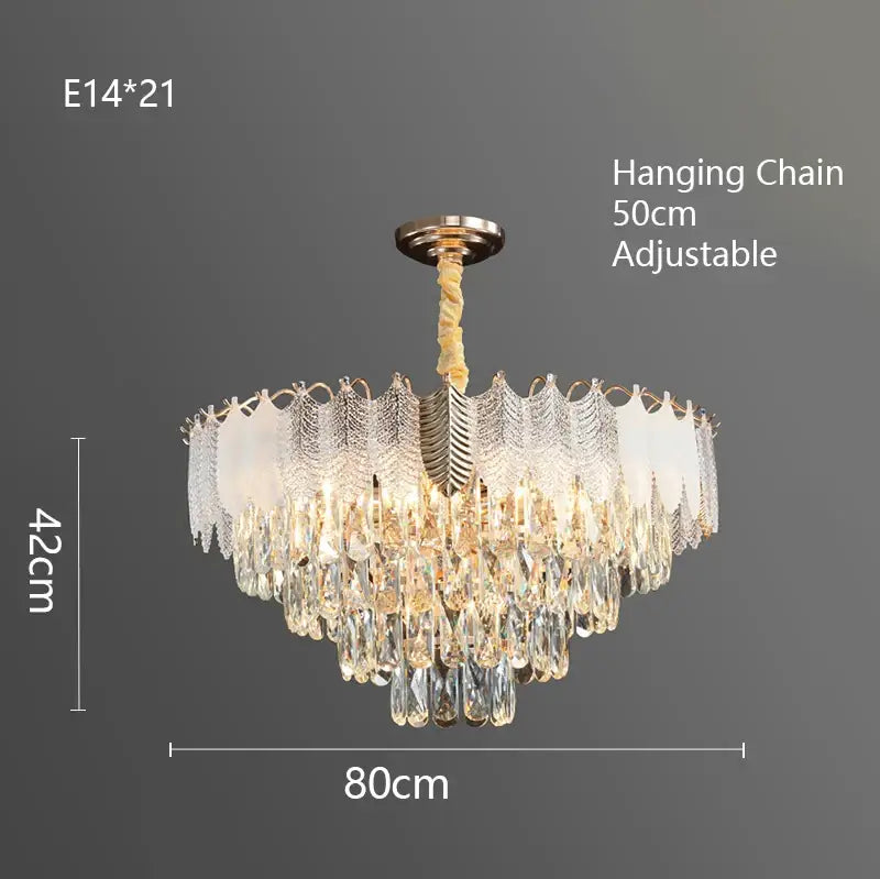 Luxe gold crystal indoor chandelier leaf accent living room light