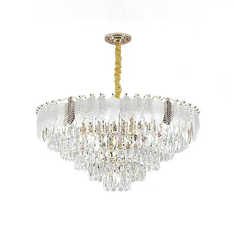 Luxe gold crystal indoor chandelier leaf accent living room light