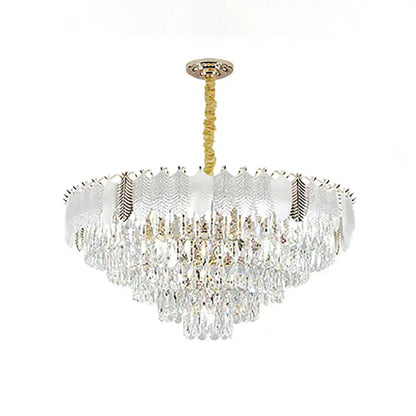 Luxe gold crystal indoor chandelier leaf accent living room light