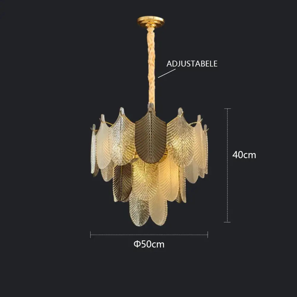 Luxe gold crystal indoor chandelier leaf accent living room light