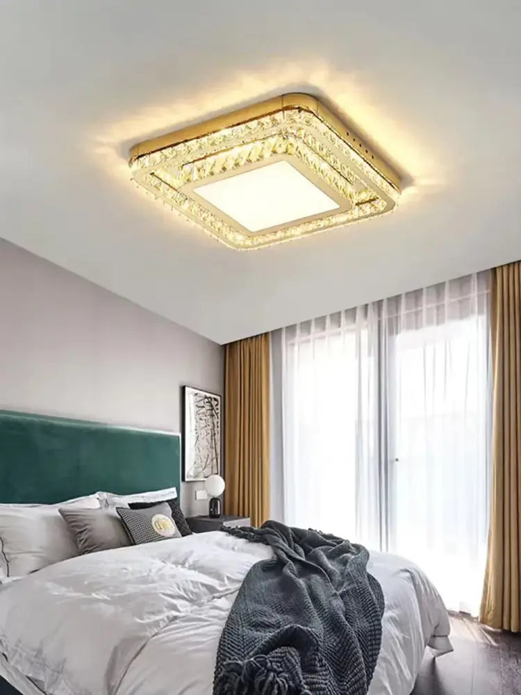 Luxe gold crystal led ceiling chandelier for dining room