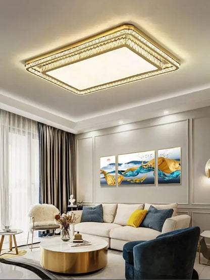 Luxe gold crystal led ceiling chandelier for dining room