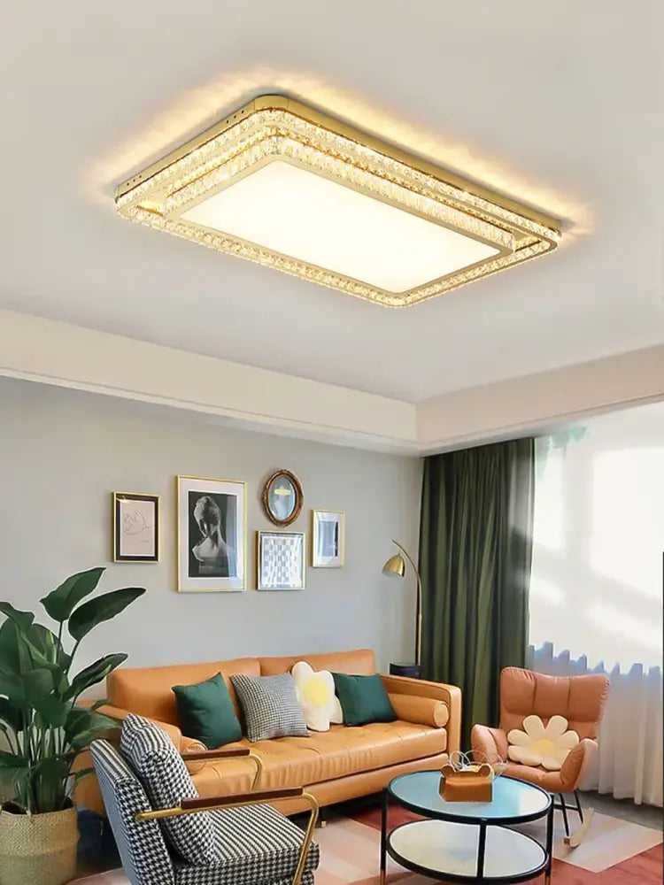 Luxe gold crystal led ceiling chandelier for dining room