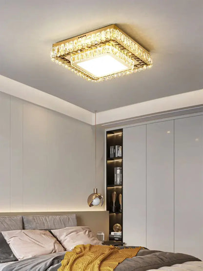 Luxe gold crystal led ceiling chandelier for dining room