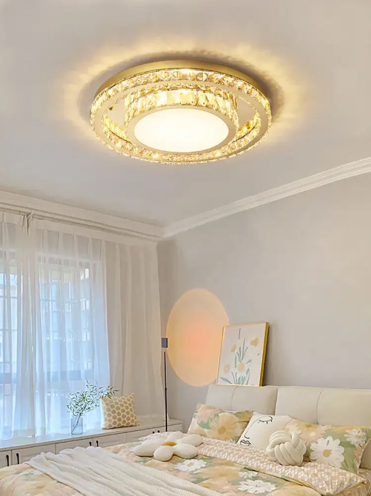 Luxe gold crystal led ceiling chandelier for dining room